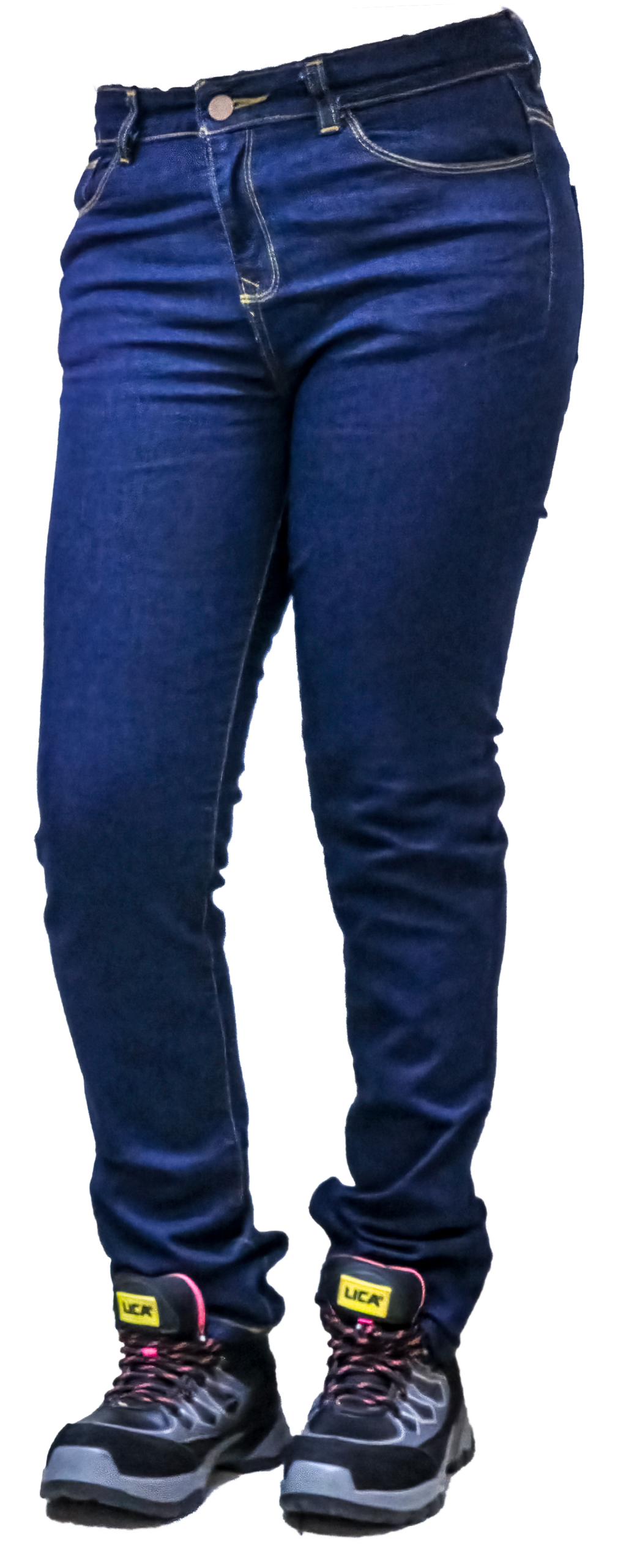 Pantalón de mezclilla denim dama Mod. PANT-E-DAMA LICA, corte relajado costuras reforzadas 9.5 oz algodón spandex