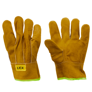Short cowhide leather glove Mod. GCC LICA, yellow, cowhide split leather reinforced palm stitching short safety cuff