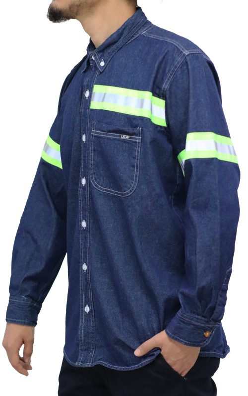 Denim shirt with reflective tapes - Image 2